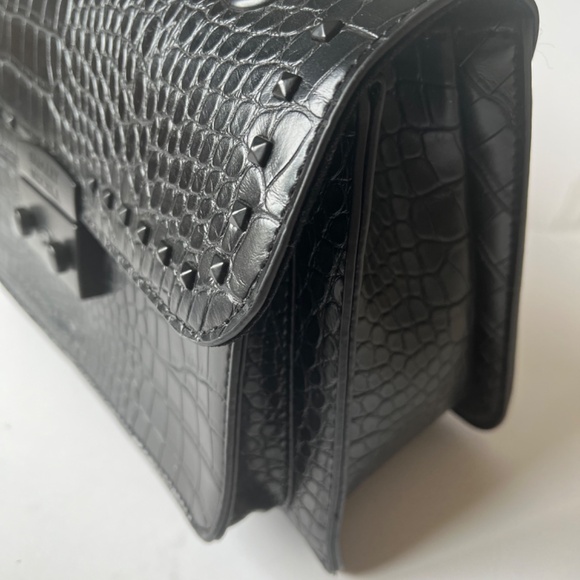 Badgley mischka Belle Studded Biker Reptile Crossbody Chain Shoulder Bag Purse - Picture 11 of 12